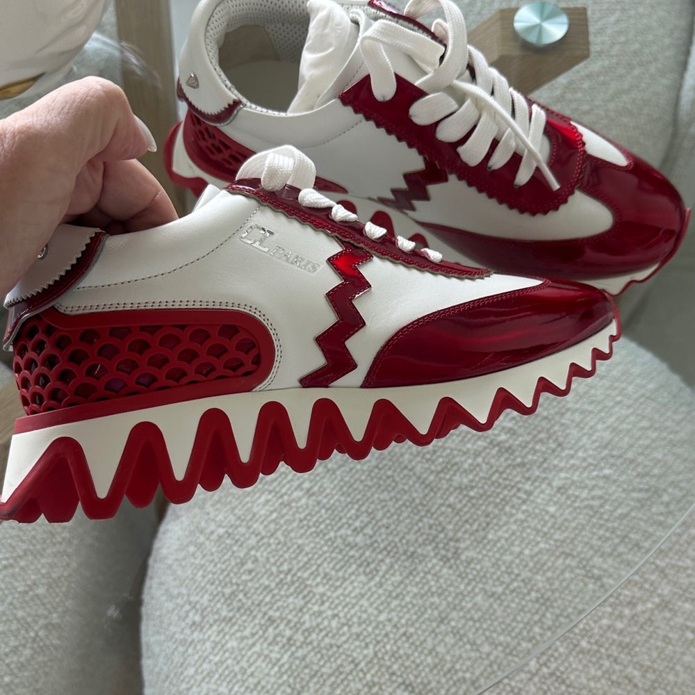 Christian Louboutin Loubishark Red and White Metallic Sneakers 39.5 / 8.5 - 9 - Picture 5 of 13